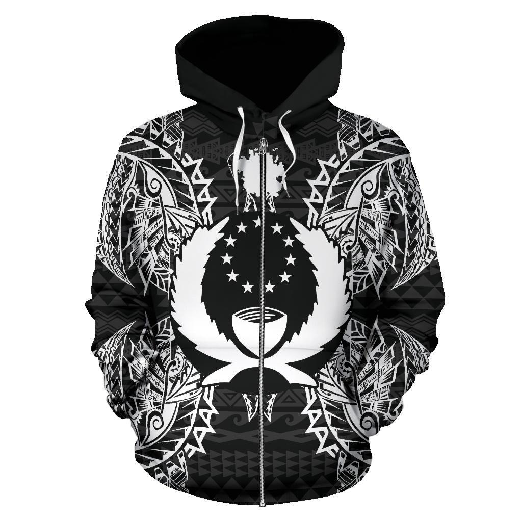 Pohnpei Polynesian All Over Zip up Hoodie Map Black - Polynesian Pride