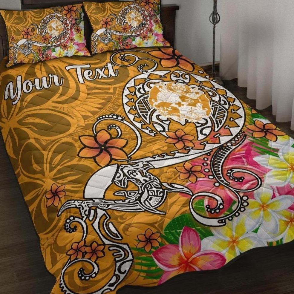 Tonga Custom Personalised Quilt Bed Set - Turtle Plumeria (Gold) Gold - Polynesian Pride
