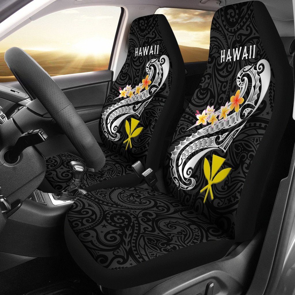 Hawaii Car Seat Covers - Kanaka Maoli Polynesian Patterns Plumeria (Black) Universal Fit Black - Polynesian Pride