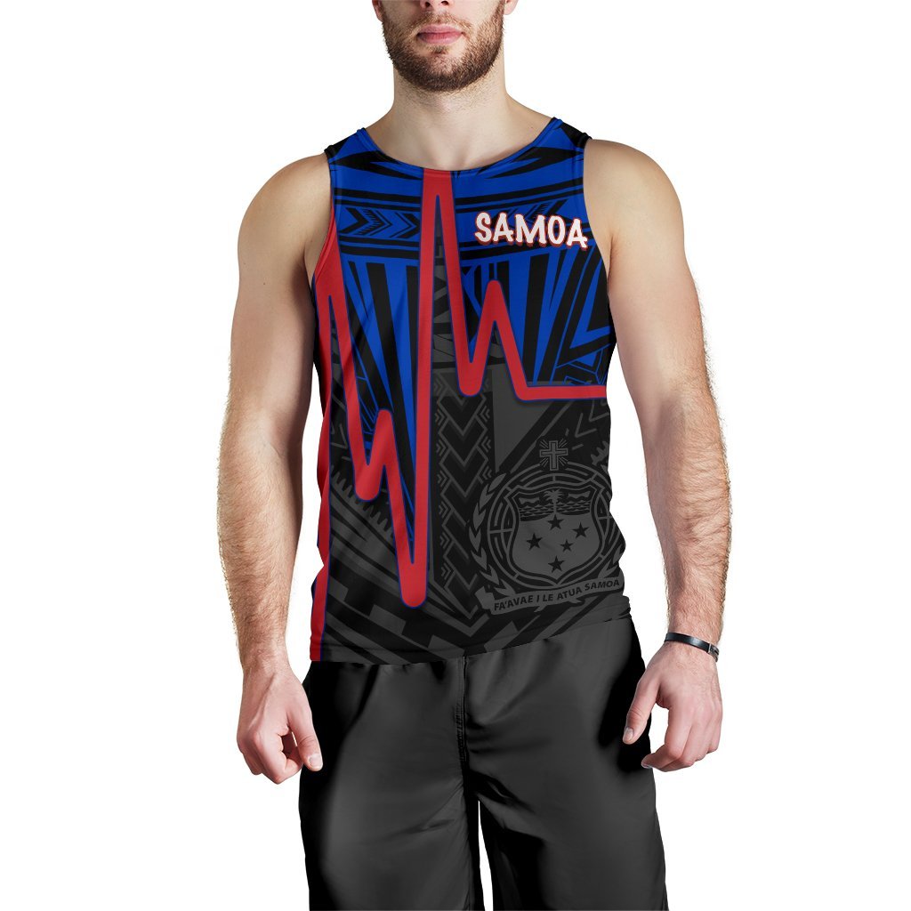 Samoa Men's Tank Top - Samoa Seal With Polynesian Patterns In Heartbeat Style (Blue) - Polynesian Pride