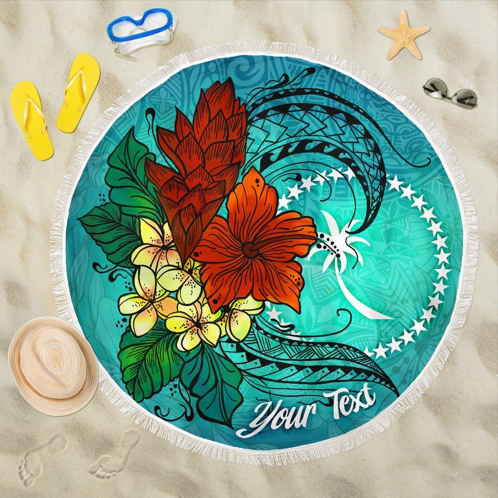 Chuuk State Beach Blanket - Custom Personalised Tropical Flowers Style Beach Blanket - Chuuk State One Size Blue - Polynesian Pride