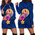 Tahiti Polynesian Women's Hoodie Dress - Floral With Seal Blue Blue - Polynesian Pride