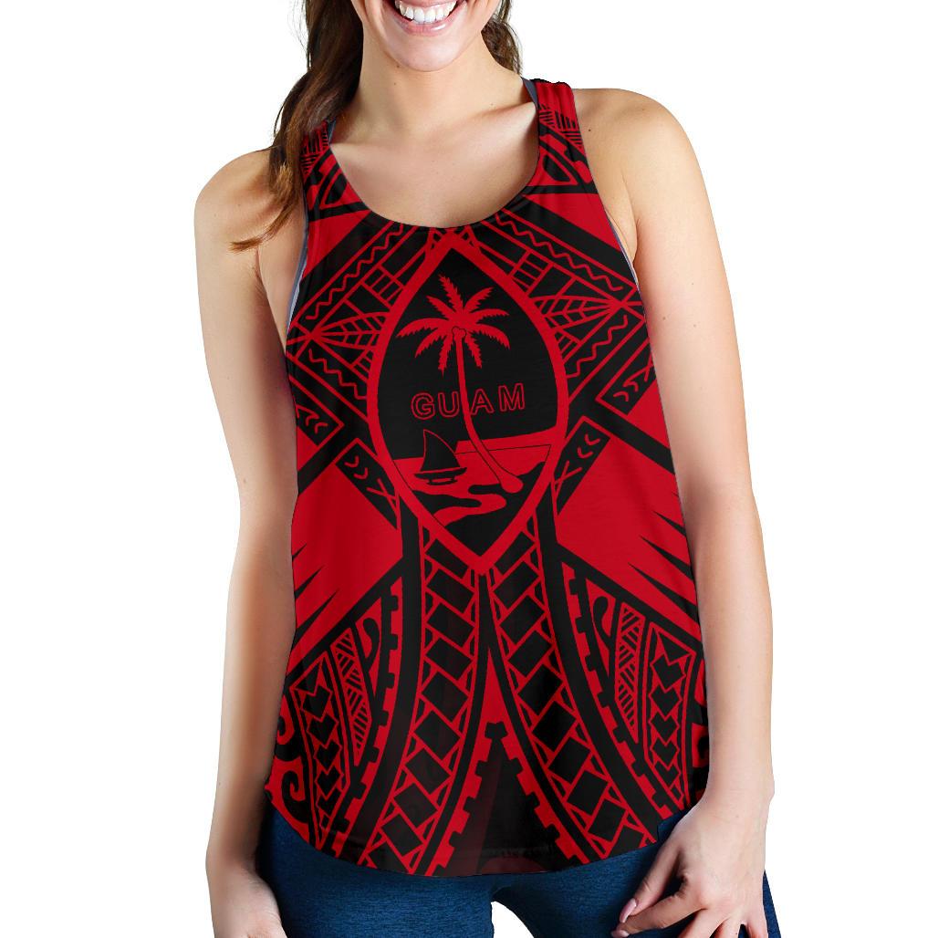 Guam Polynesian Women's Racerback Tank - Red Guam Coat Of Arms Polynesian Tattoo - Polynesian Pride