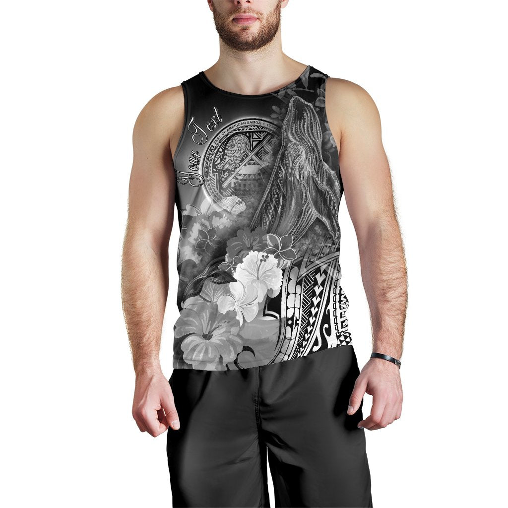 American Samoa Polynesian Custom Personalised Men's Tank Top - Humpback Whale with Tropical Flowers (White) - Polynesian Pride