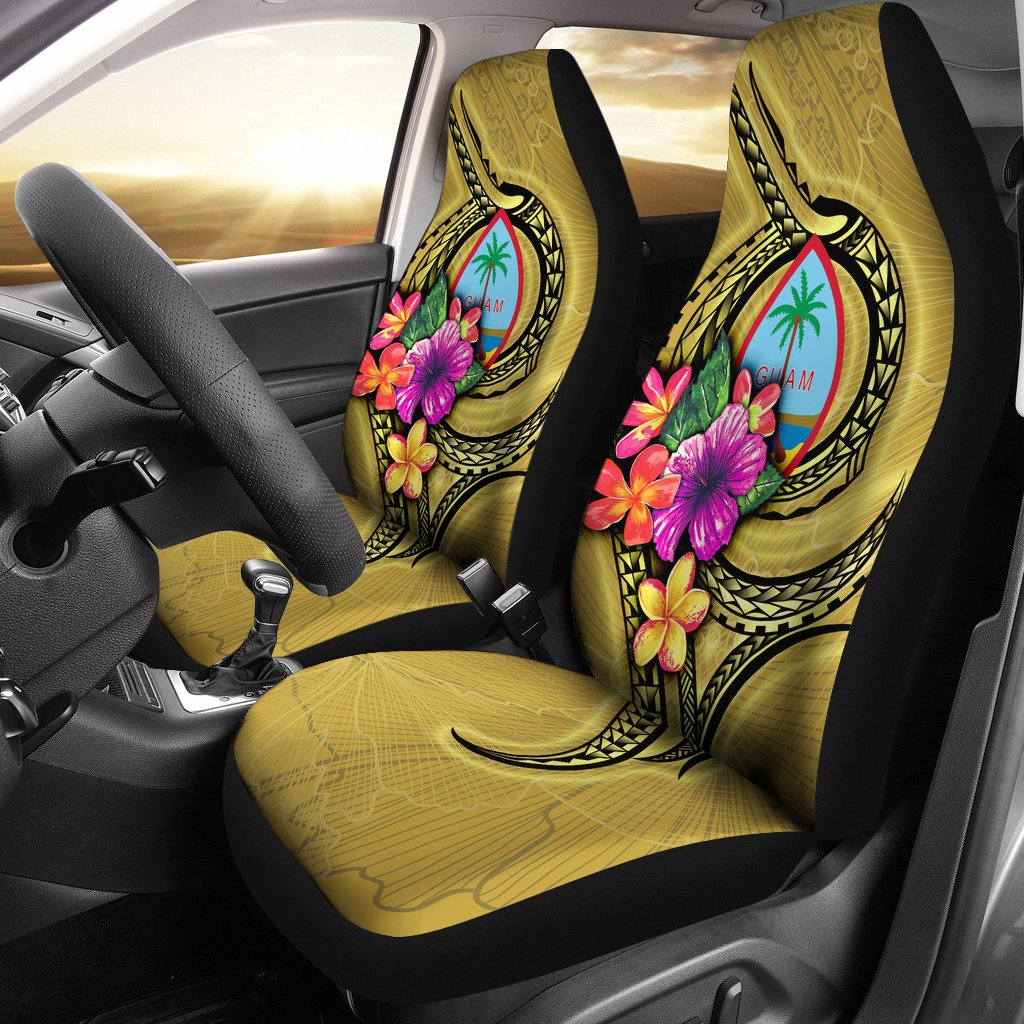 Guam Polynesian Car Seat Covers - Floral With Seal Gold Universal Fit Yellow - Polynesian Pride