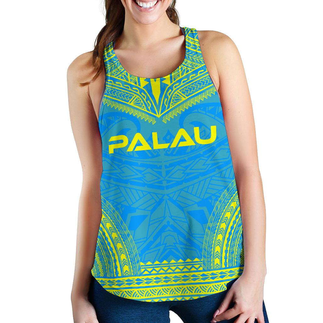 Palau Women's Racerback Tank - Polynesian Chief Flag Version Blue - Polynesian Pride
