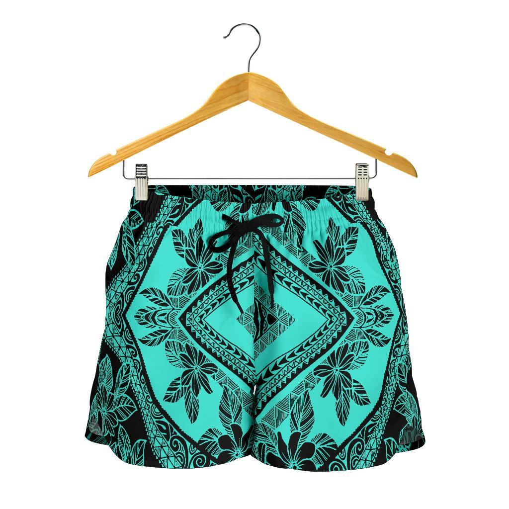 Polynesian Plumeria Mix Turquoise Black Women's Short - Polynesian Pride