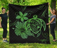 Hawaii Turtle Hibiscus Premium Quilt Green Green - Polynesian Pride