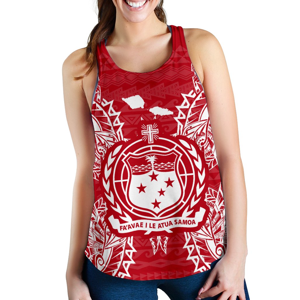Samoa Polynesian Women Tank Top Map Red White Red - Polynesian Pride