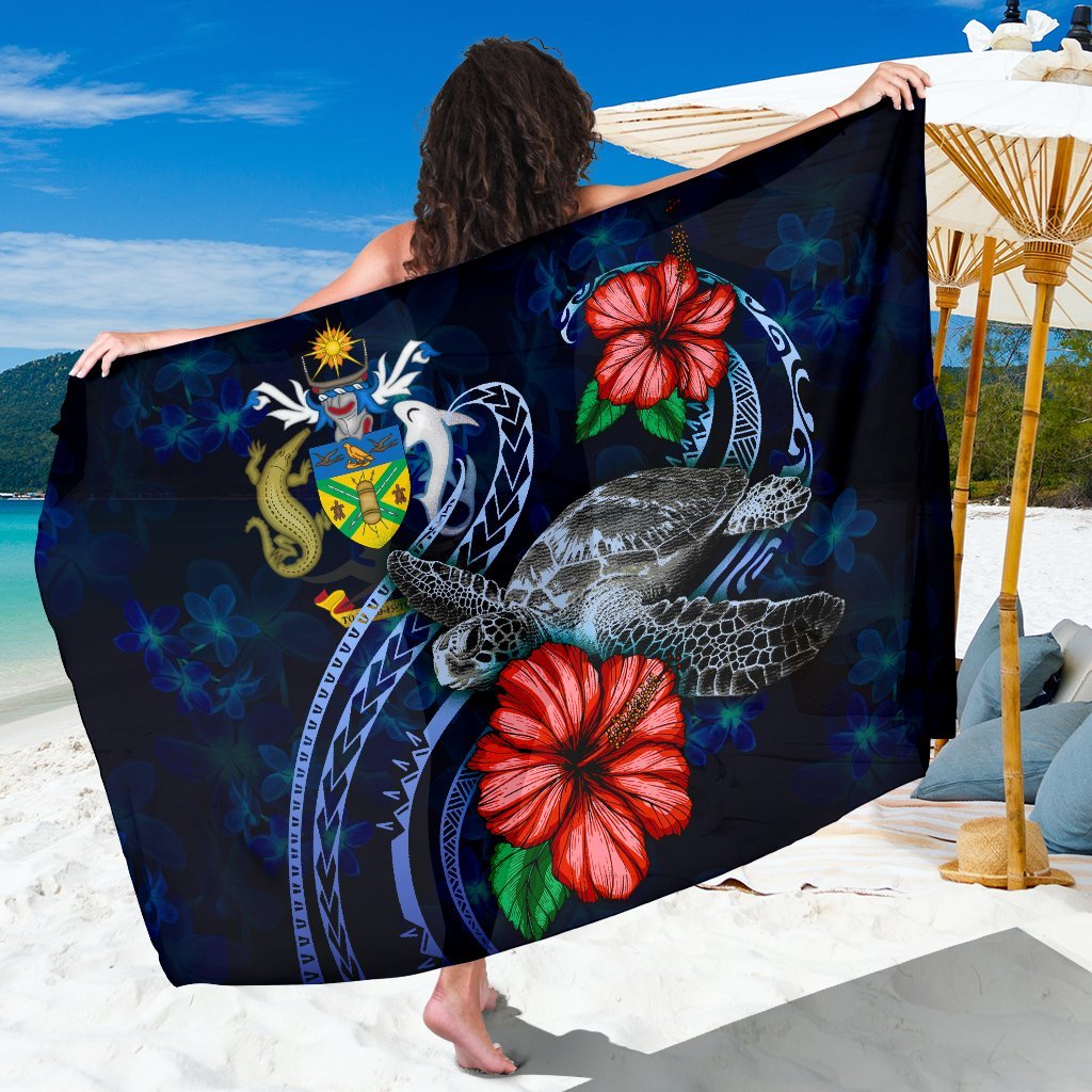 Solomon Islands Polynesian Sarong - Blue Turtle Hibiscus One Style One Size Blue - Polynesian Pride