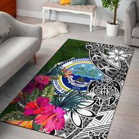 Federated States of Micronesia Area Rug White - Turtle Plumeria Banana Leaf - Polynesian Pride