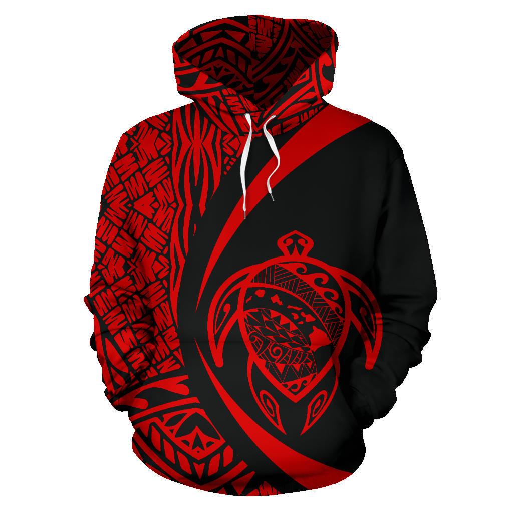 Polynesian Turtle Map of Hawaii Hoodie Red Circle Style - Polynesian Pride