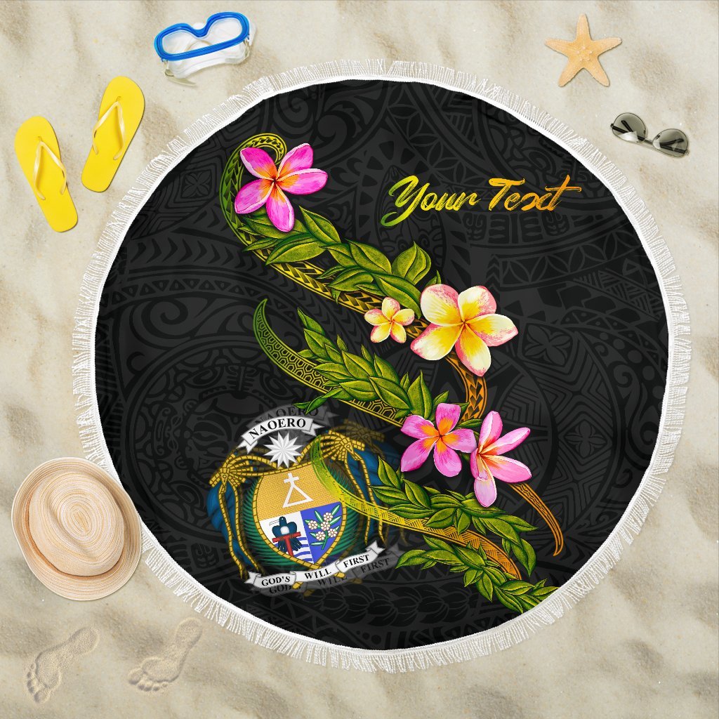 Nauru Custom Personalised Beach Blanket - Plumeria Tribal One style One size BLACK - Polynesian Pride