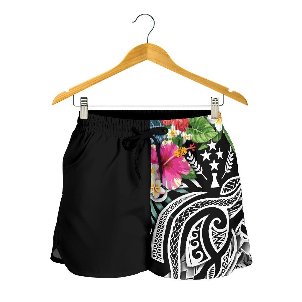 Kosrae Polynesian Women's Shorts - Summer Plumeria (Black) - Polynesian Pride