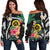 Vanuatu Women'S Off Shoulder Sweater Coat Of Arms Polynesian With Hibiscus-2 Black - Polynesian Pride