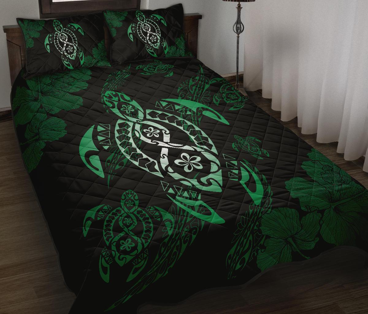 Hawaii Quilt Bed Set - Hawaii Polynesian Turtle Quilt Bed Set Flow Of Turtle Green - Polynesian Pride