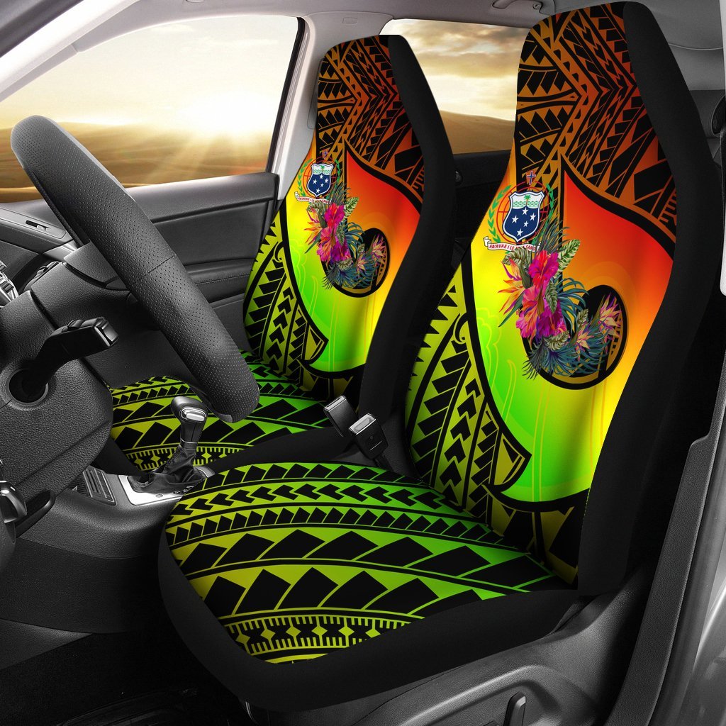 Samoa Car Seat Covers - Polynesian Hook And Hibiscus (Reggae) Universal Fit Reggae - Polynesian Pride