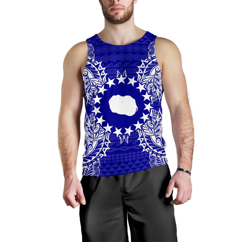 Cook Islands Polynesian Men Tank Top Map Blue Blue - Polynesian Pride