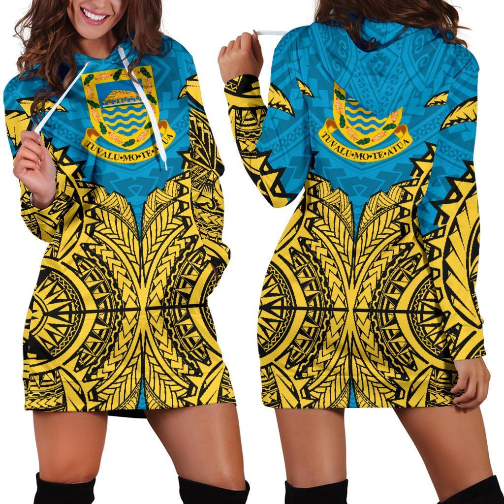 Tuvalu Hoodie Dress - Tuvalu Coat Of Arms Premium Blue - Polynesian Pride