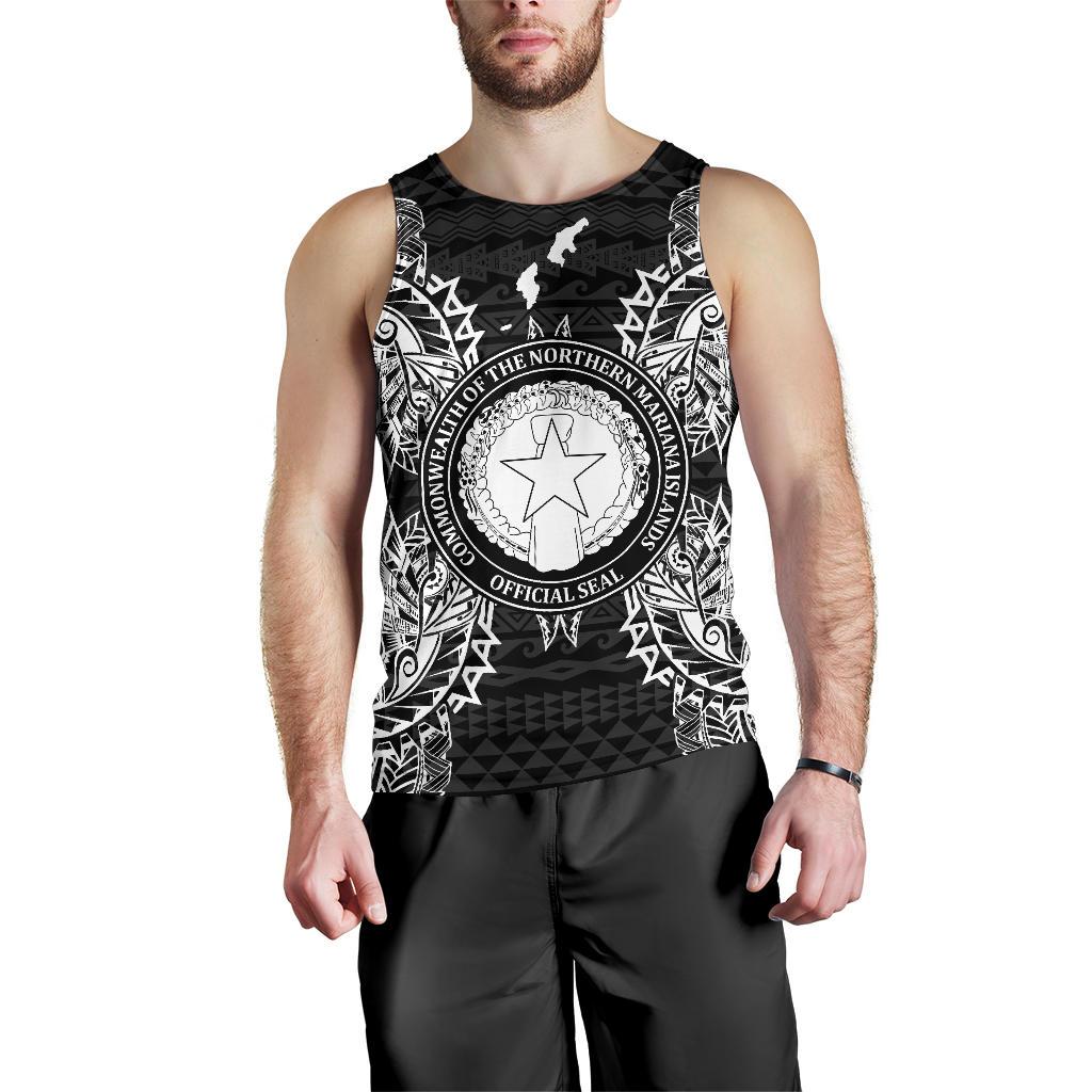 Northern Mariana Islands Polynesian Men Tank Top Map Black Black - Polynesian Pride