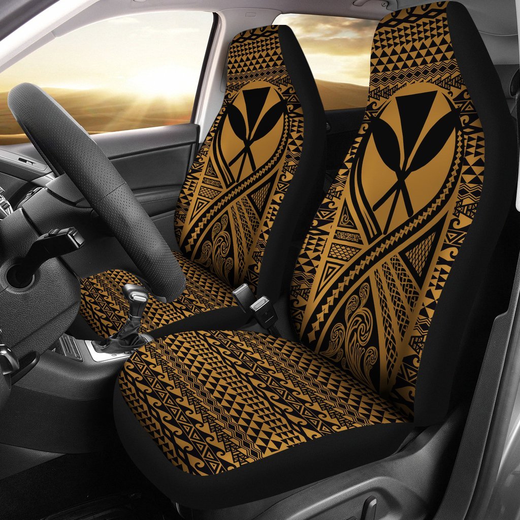 Hawaii Car Seat Cover - Hawaii Kanaka Maoli Polynesian Tattoo Gold Universal Fit Gold - Polynesian Pride