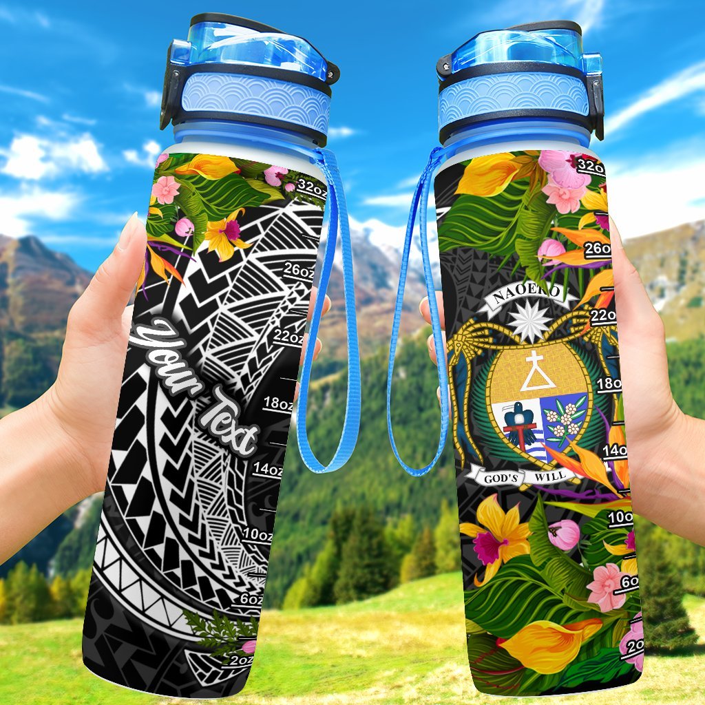 Nauru Custom Personalised Hydro Tracking Bottle - Seal Spiral Polynesian Patterns Hydro Tracking Bottle - Nauru 32oz Large Black - Polynesian Pride