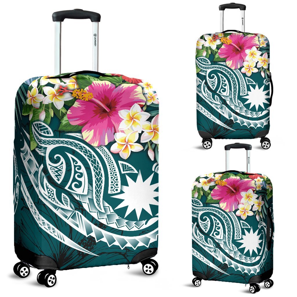Nauru Polynesian Luggage Covers - Summer Plumeria (Turquoise) - Polynesian Pride