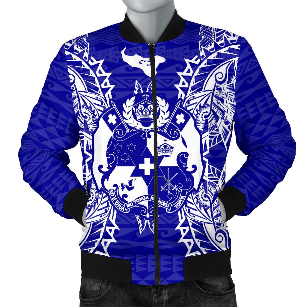 Tonga Polynesian Men's Bomber Jacket Map Blue Blue - Polynesian Pride