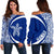 Hawaii Turtle Polynesian Women's Off Shoulder Sweater - Circle Style - AH - Blue White - Polynesian Pride