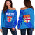 Blue Women Off Shoulder Sweater Fiji Rugby Polynesian Waves Style Art - Polynesian Pride