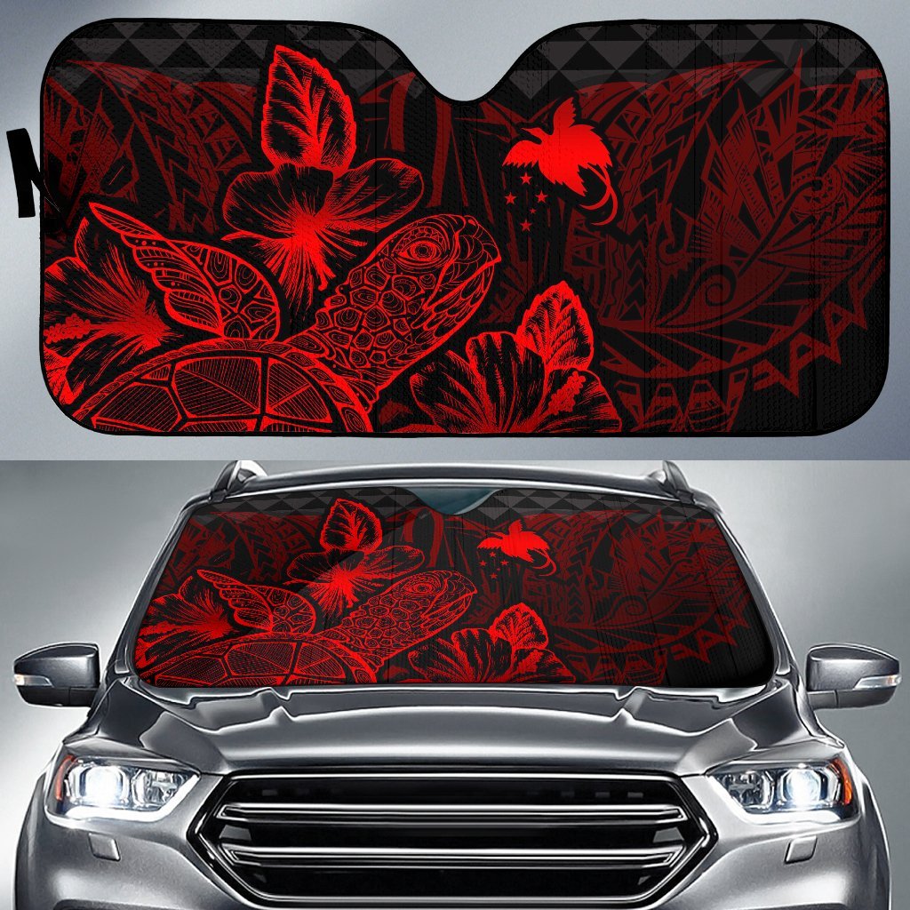 Papua New Guinea Auto Sun Shades Turtle Hibiscus Red Auto Sun Shade Universal Fit Red - Polynesian Pride