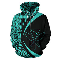 Polynesian Kanaka Maoli Map of Hawaii Zip Hoodie Turquoise Circle Style - Polynesian Pride