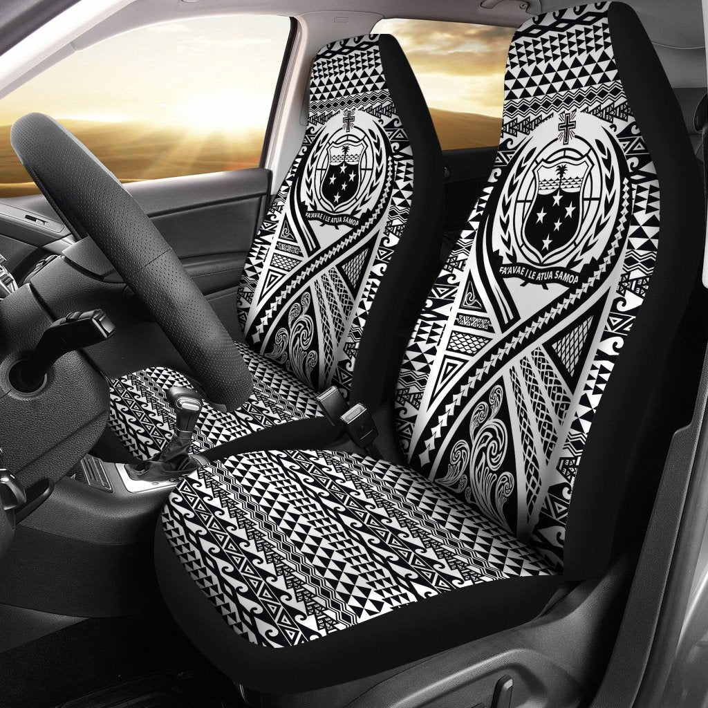 Samoa Car Seat Cover - Samoa Coat Of Arms Polynesian Tattoo Black Universal Fit Black - Polynesian Pride