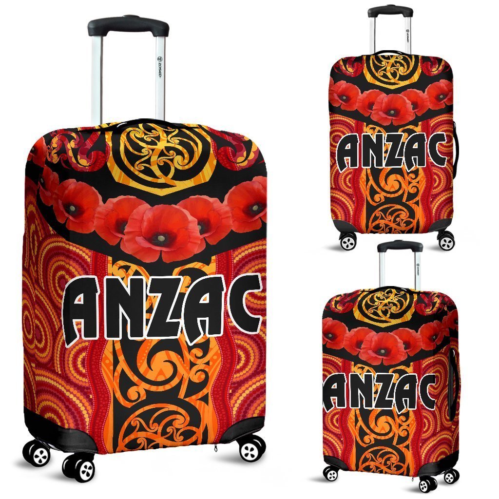 Anzac Lest We Forget Poppy Luggage Covers New Zealand Maori Silver Fern - Australia Aboriginal NO.1 Red - Polynesian Pride