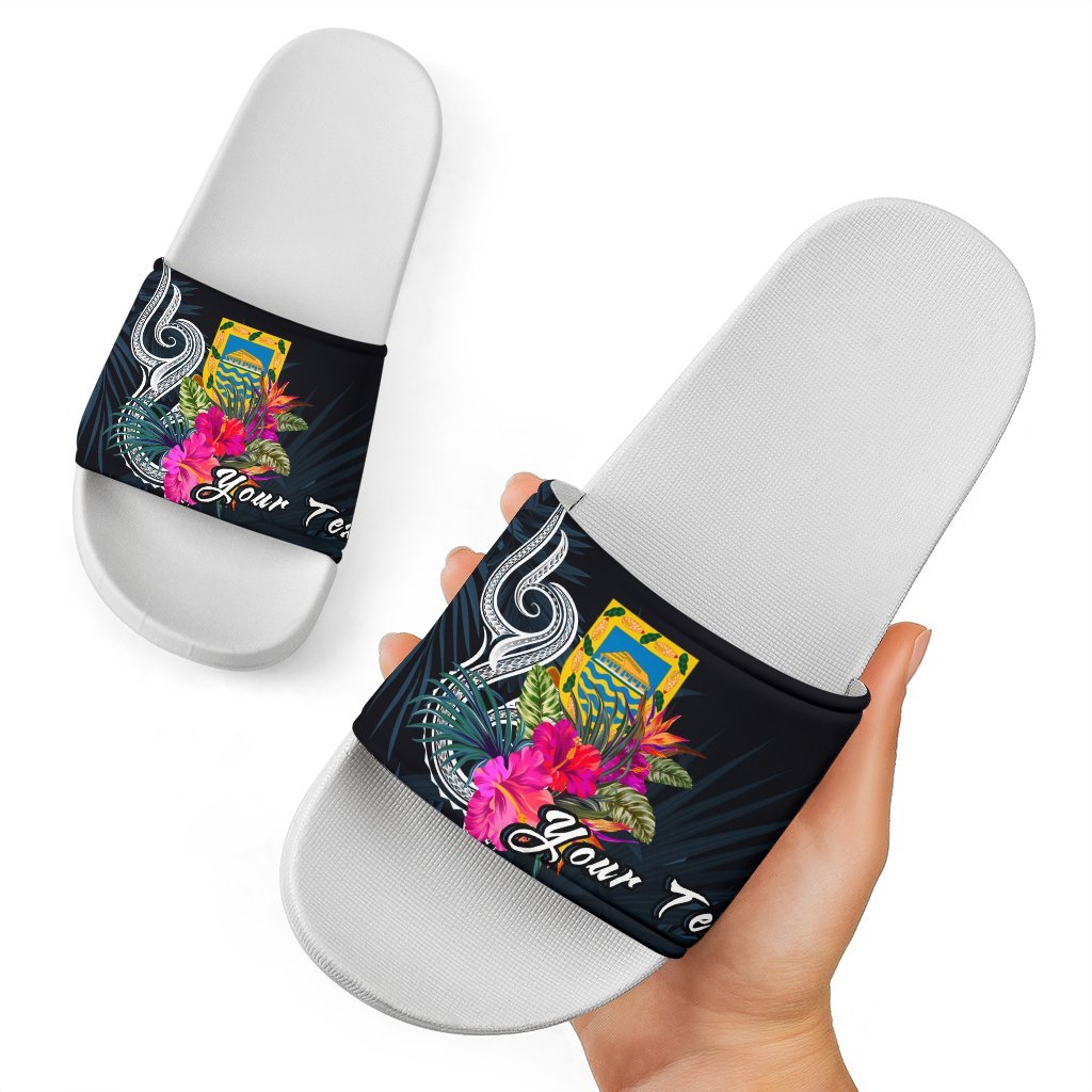 Tuvalu Polynesian Custom Personalised Slide Sandals - Tropical Flower White - Polynesian Pride