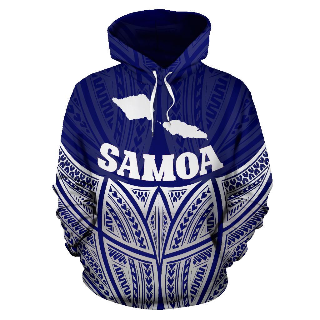 Samoa Polynesian Hoodie Blue Pride Map nd Seal - Polynesian Pride