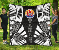 Tahiti Premium Quilt - Tahiti Flag Polynesian White Tattoo (Black) Black - Polynesian Pride