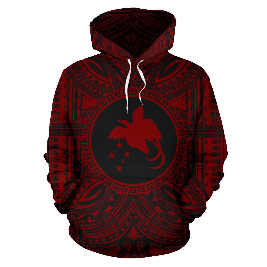 Papua New Guinea 1 ll Over Hoodie Papua New Guinea 1 Coat of rms Polynesian Red Black Unisex Red - Polynesian Pride