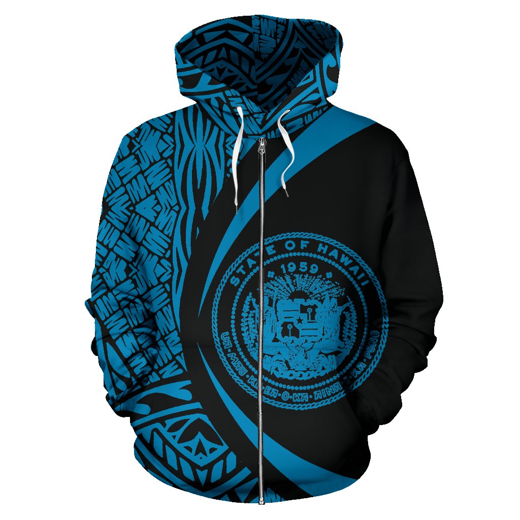 Hawaii Polynesian Zip up Hoodie Blue Circle Style - Polynesian Pride