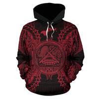 American Samoa Polynesian ll Over Hoodie Map Red - Polynesian Pride