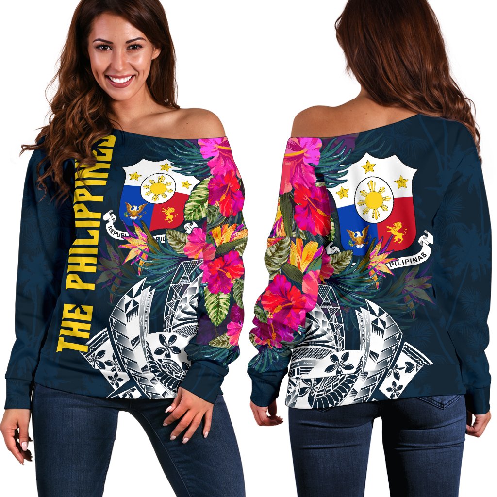 The Philippines Women's Off Shoulder Sweater - Summer Vibes Blue - Polynesian Pride