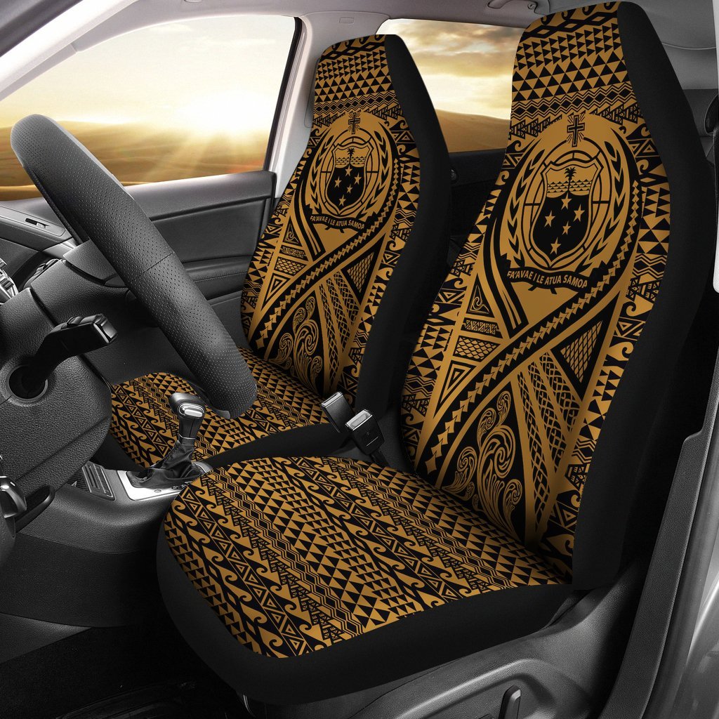 Samoa Car Seat Cover - Samoa Coat Of Arms Polynesian Tattoo Gold Universal Fit Gold - Polynesian Pride