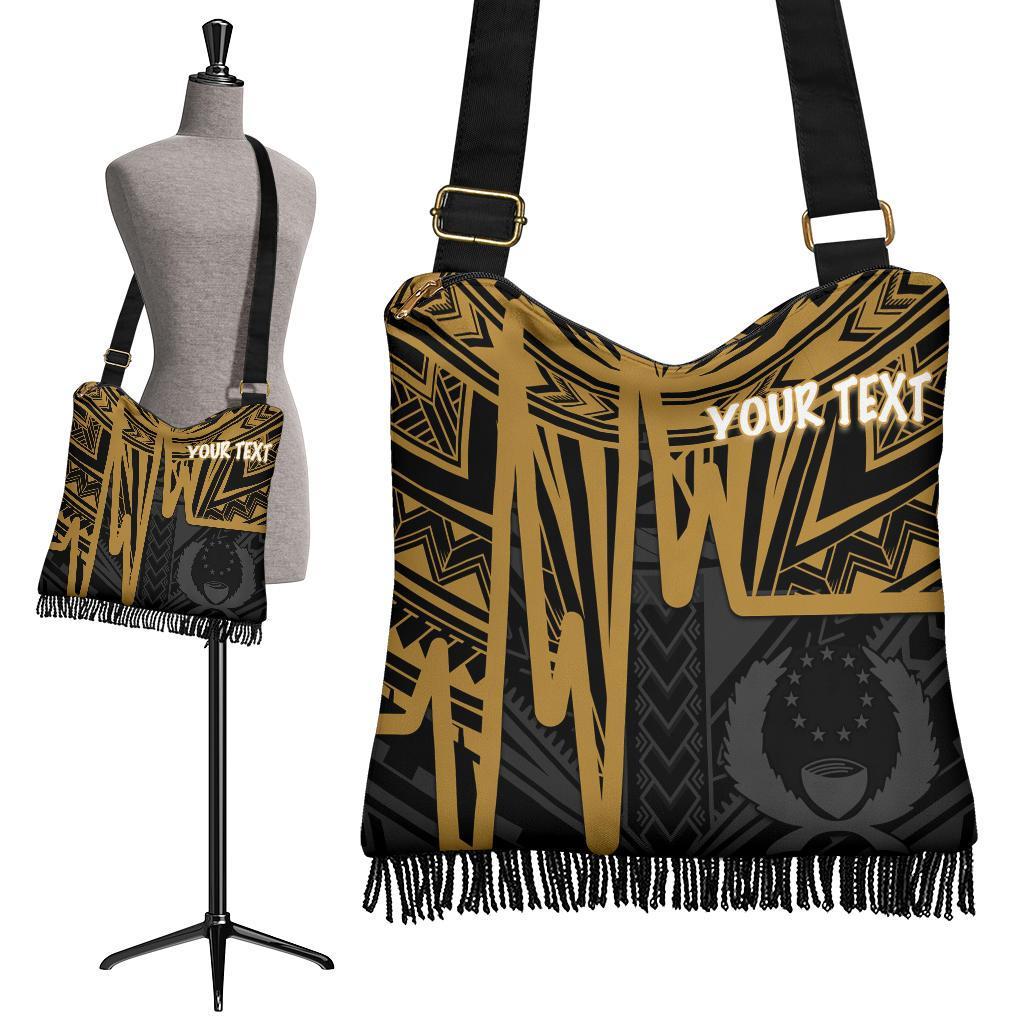 Pohnpei Personalised Boho Handbag - Pohnpei Seal In Heartbeat Patterns Style (Gold) - Polynesian Pride