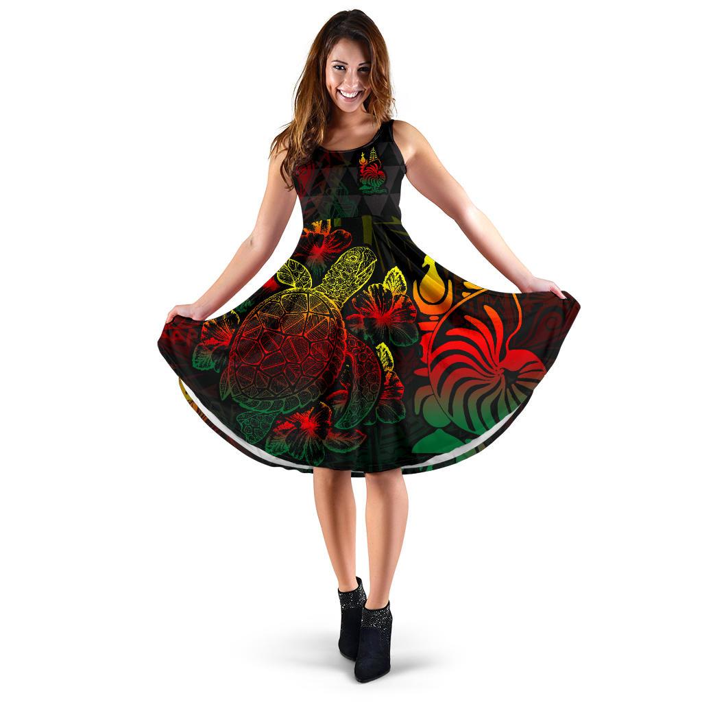 New Caledonia Polynesian Midi Dress - Turtle Hibiscus Reggae Women Reggae - Polynesian Pride