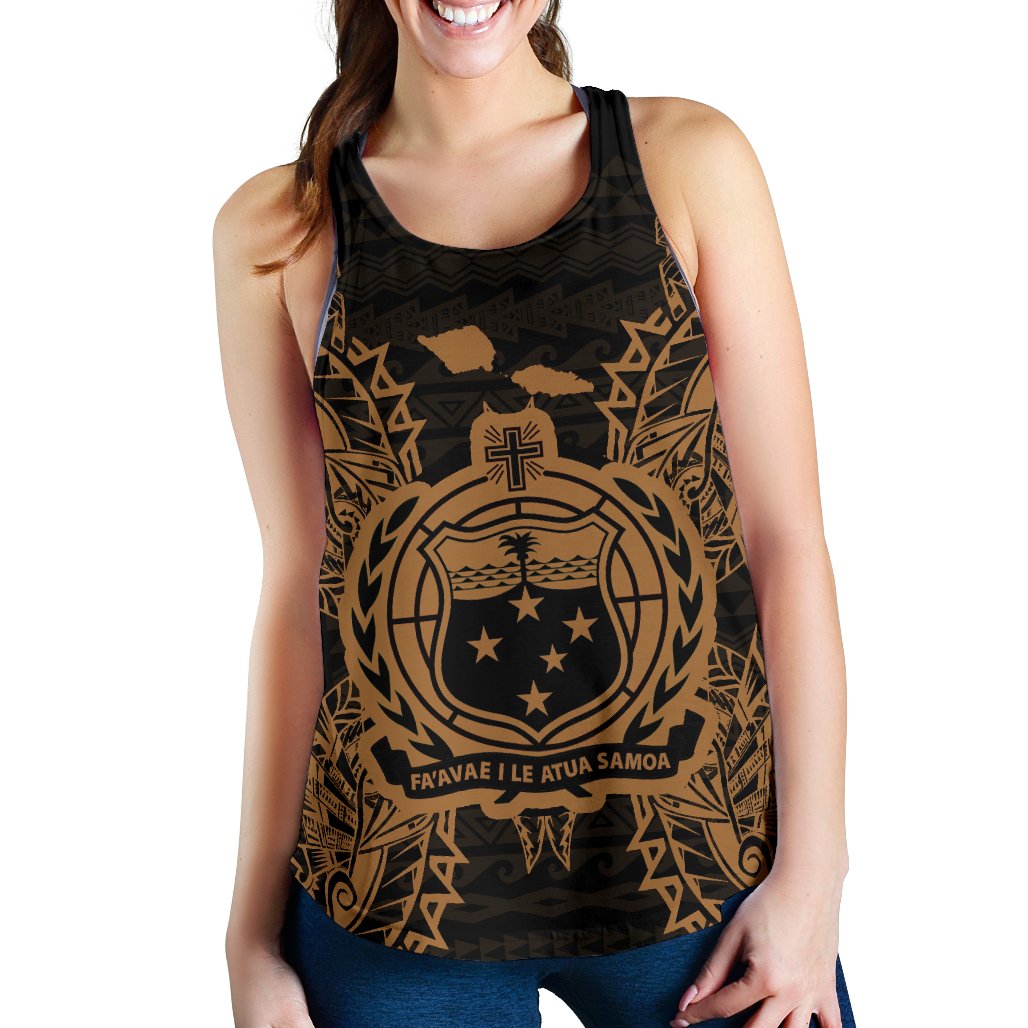 Samoa Polynesian Women Tank Top Map Gold Gold - Polynesian Pride