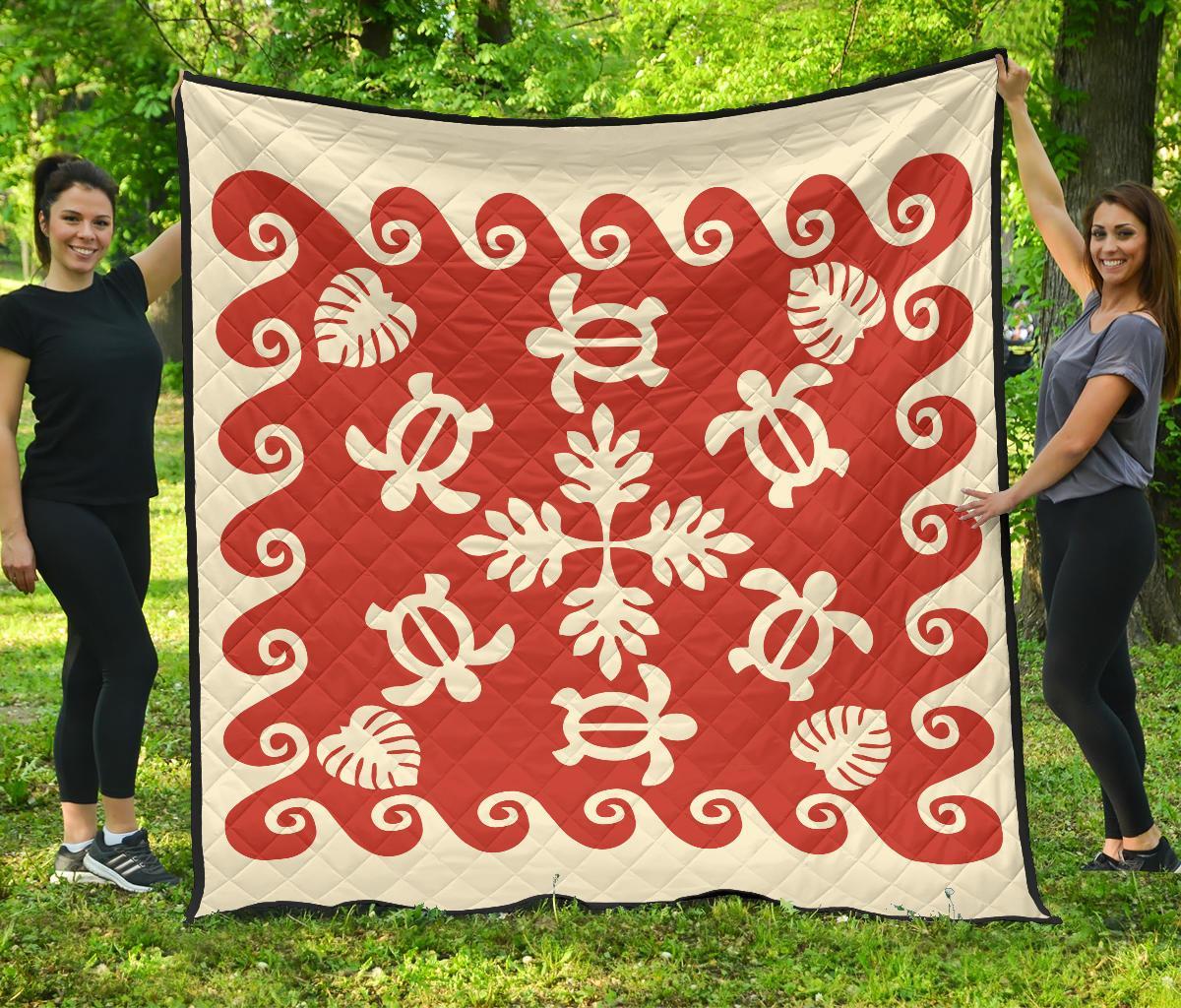 Hawaiian Turtle Pattern Premium Quilt - Red - Argu Style - AH Red - Polynesian Pride