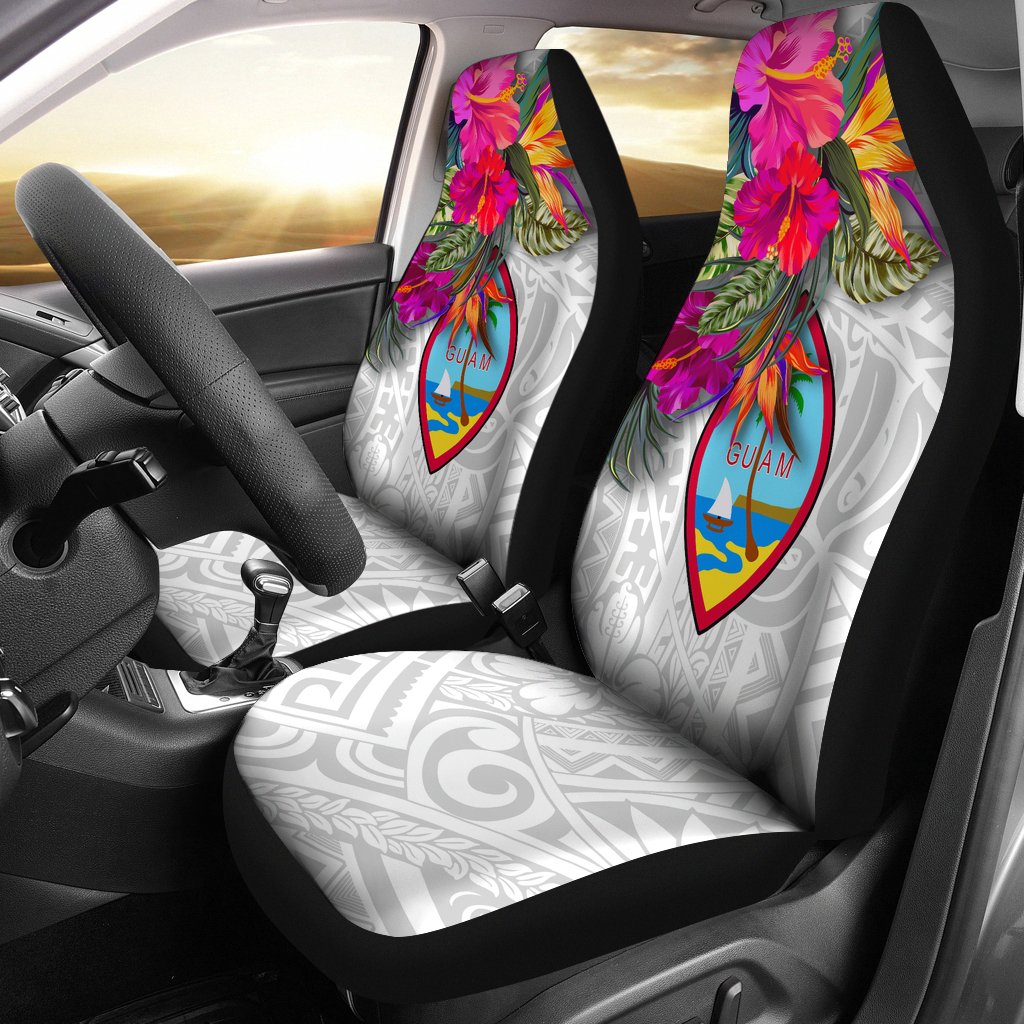 Guam Car Seat Covers Polynesian Hibiscus White Pattern Universal Fit White - Polynesian Pride