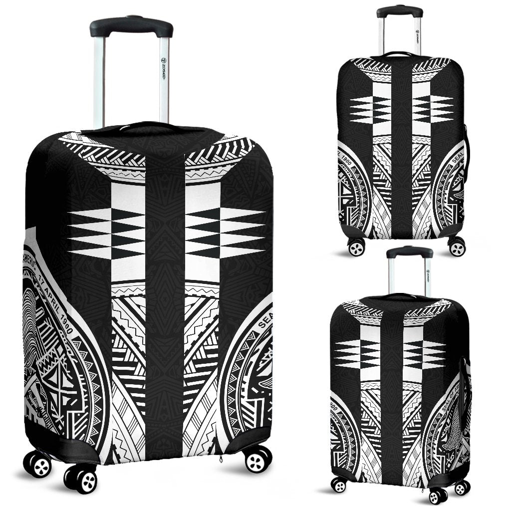 American Samoa Polynesian Luggage Cover - Black Armor Tattoo Black - Polynesian Pride