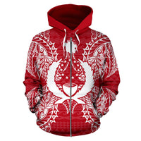Pohnpei Polynesian All Over Zip up Hoodie Map Red White - Polynesian Pride