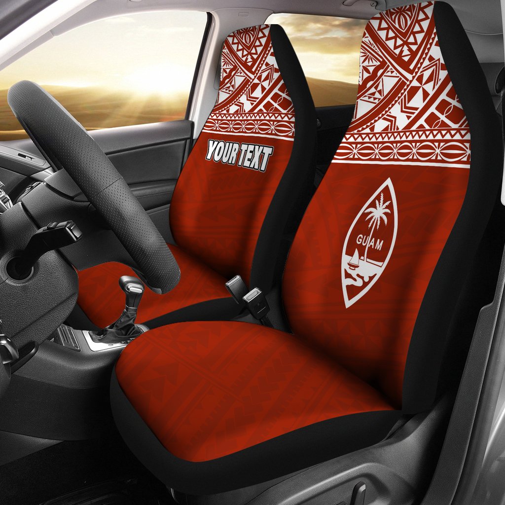 Guam Custom Personalised Car Seat Covers - Guam Coat Of Arms Polynesian Horizontal Red Universal Fit Red - Polynesian Pride